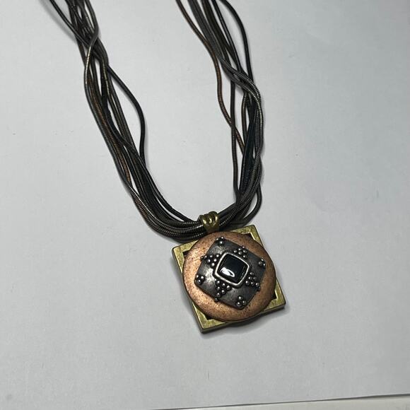 Chico's pendant necklace signed costume jewelry mixed metals on cord - Picture 15 of 16